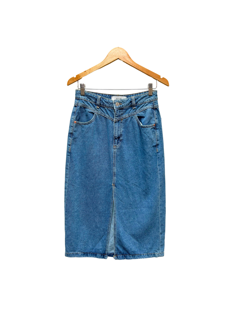Reserve Denim denim skirt with front and back pockets, size EU 38