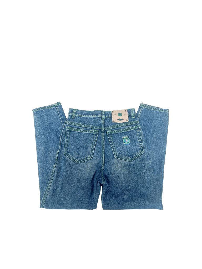 Barrel Jeans - green stitch with embroidered gecko