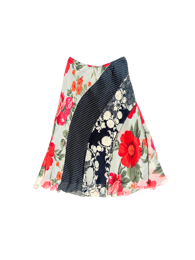 Polka dot and floral bias cut midi skirt