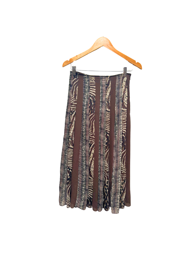 Vintage Midi Skirt by Capture in earthy tones with abstract patterns and flowing silhouette