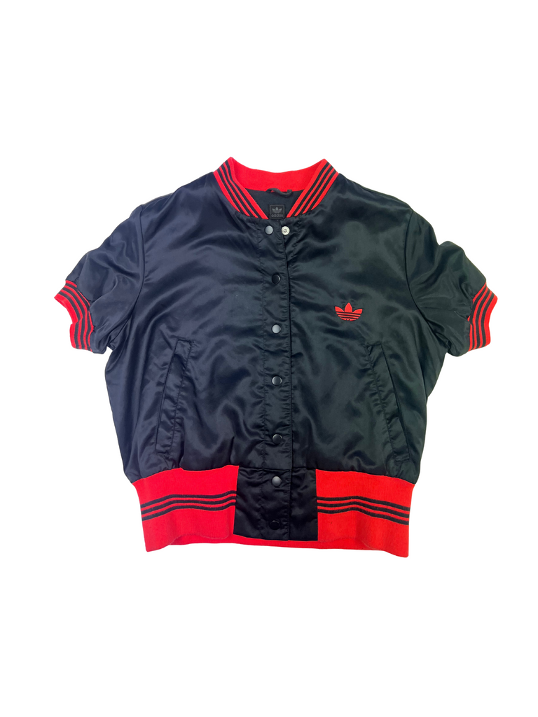 Black and red button jacket with Adidas logo 