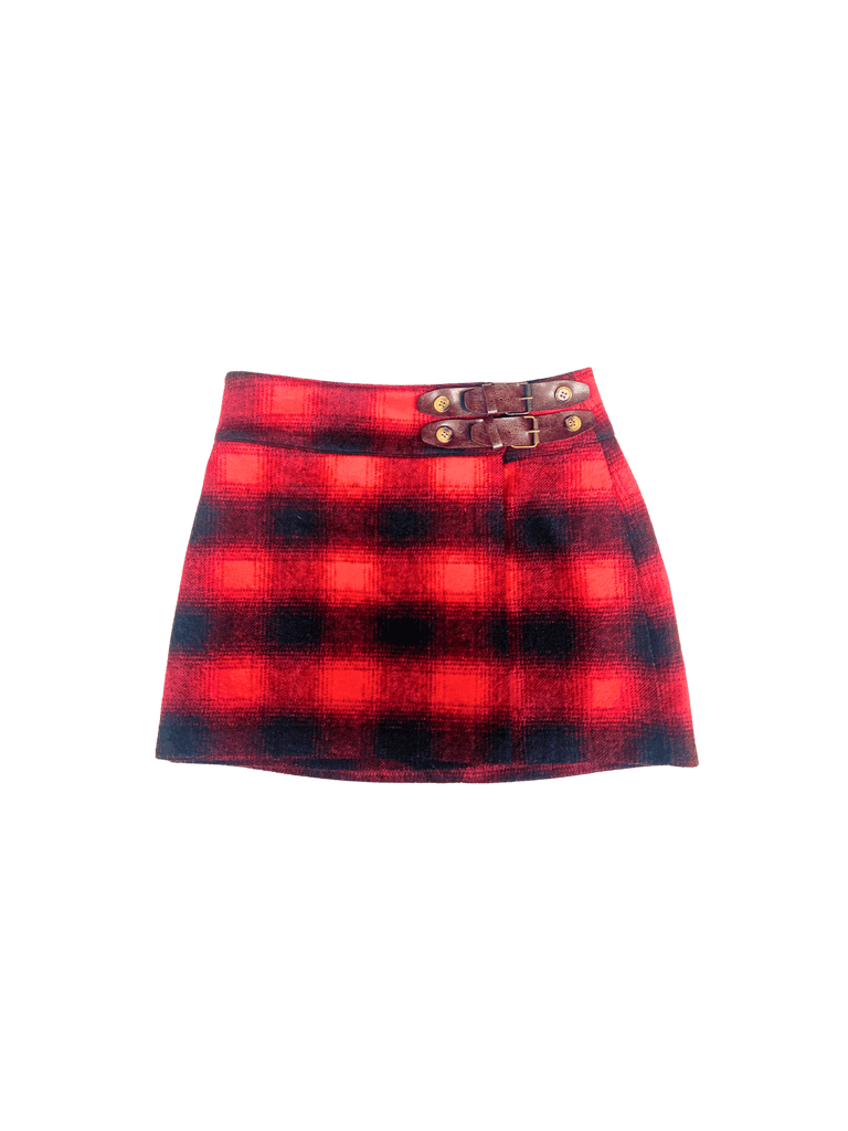 Red and black plaid mini skirt with a belt 