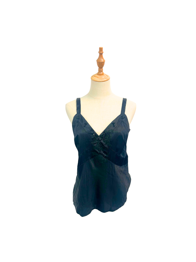 Frontal view of a Vintage VERGE Cami in Navy Blue with Bead embellishment