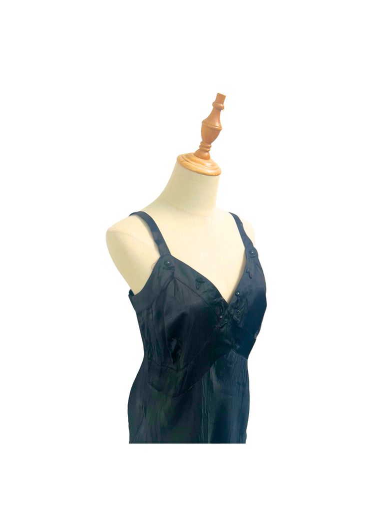 Side view of a Vintage VERGE Cami in Navy Blue with Bead embellishment